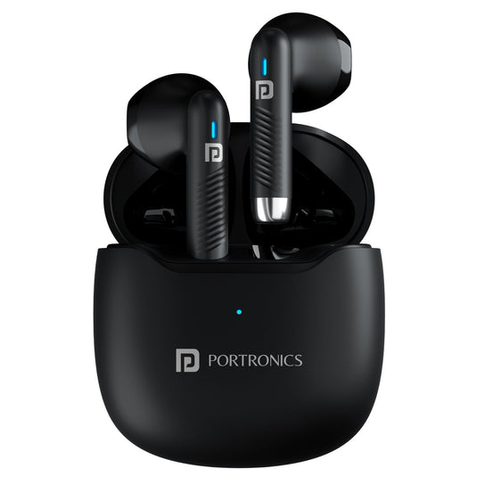 Portronics Harmonics Twins s12 Smart wireless TWS earbuds| earbuds with noise cancelling online| Bluetooth earbuds with mic| best earbuds at affordable price| latest earbuds with mic | Black