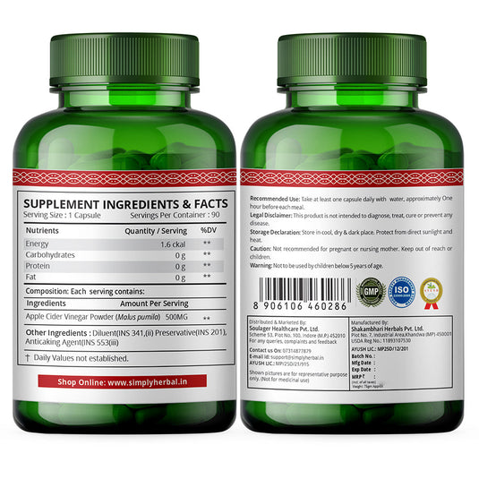 Simply Herbal Apple Cider Vinegar 500mg -90 Capsules