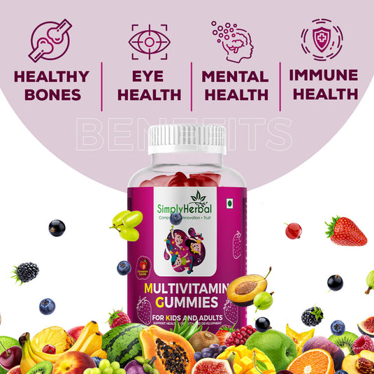 Simply Herbal Multivitamin Gummies With Calcium, Biotin, Vitamin A B C for Kids & Adults – 30 Count