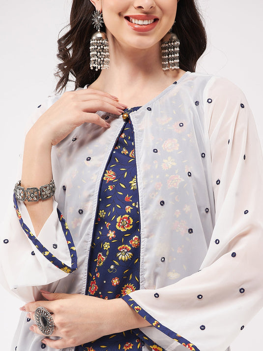 Mughal Printed Top With Skirt And Embroidered Shrug
