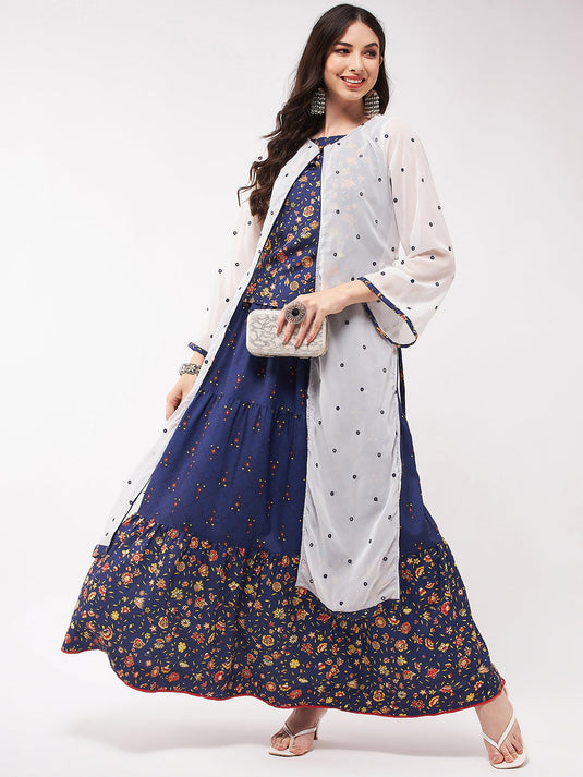 Mughal Printed Top With Skirt And Embroidered Shrug