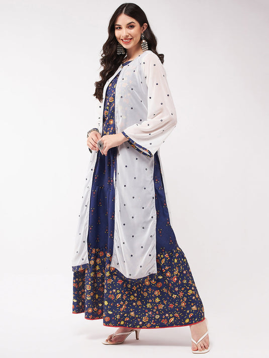 Mughal Printed Top With Skirt And Embroidered Shrug