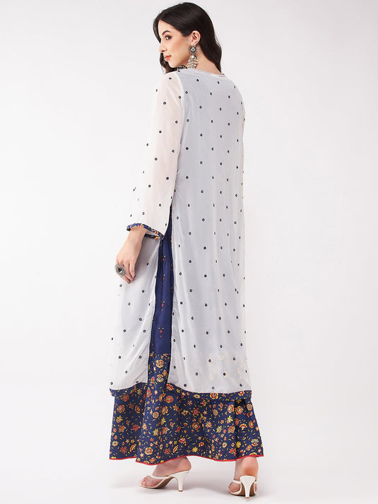 Mughal Printed Top With Skirt And Embroidered Shrug