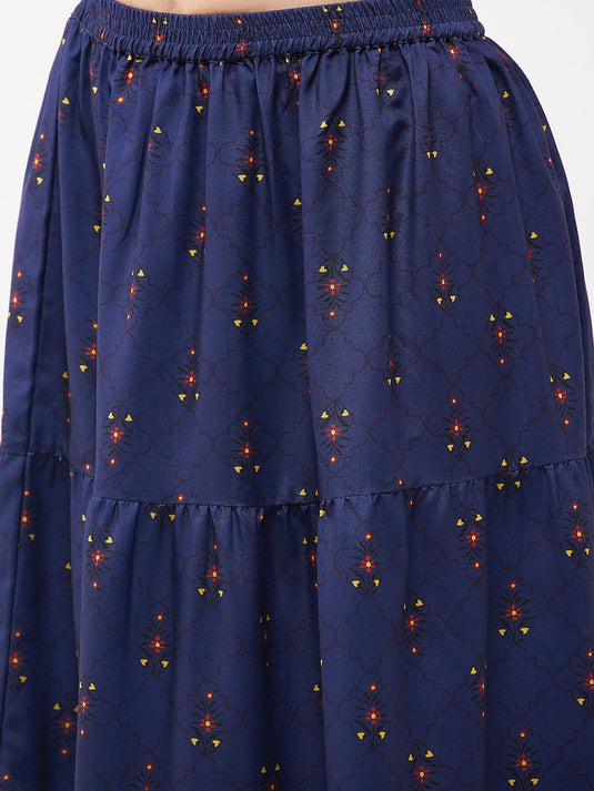 Mughal Printed Top With Skirt And Embroidered Shrug
