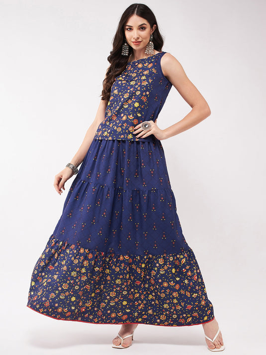 Mughal Printed Top With Skirt And Embroidered Shrug