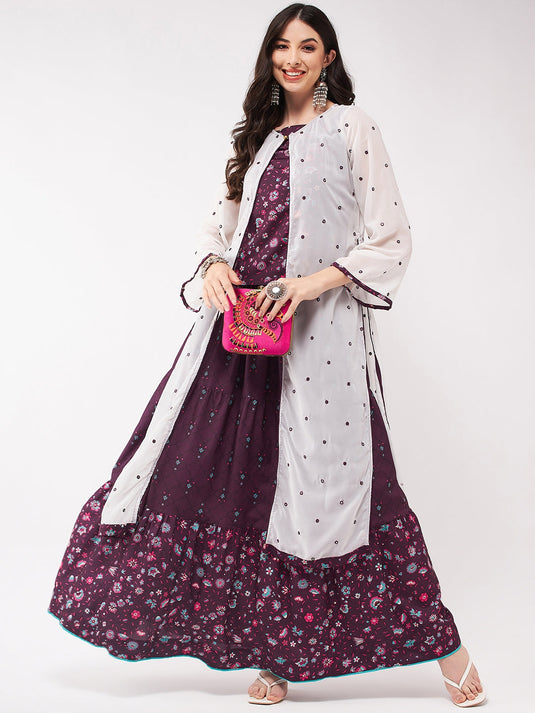 Mughal Printed Top With Skirt And Embroidered Shrug
