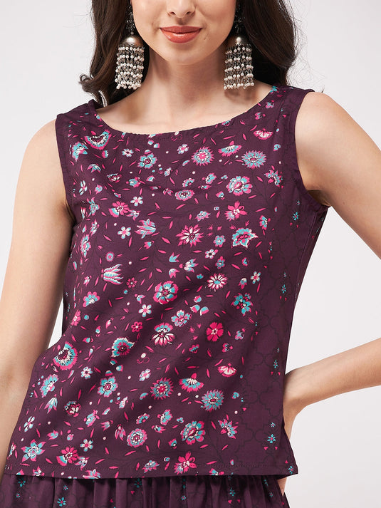 Mughal Printed Top With Skirt And Embroidered Shrug