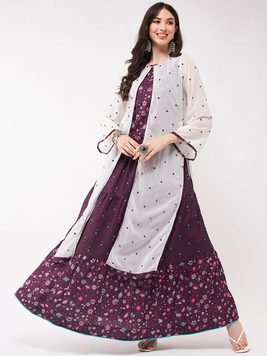 Mughal Printed Top With Skirt And Embroidered Shrug