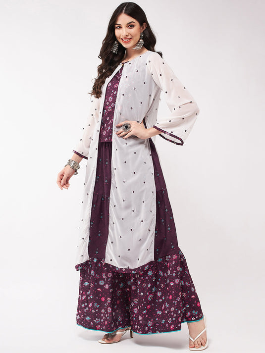 Mughal Printed Top With Skirt And Embroidered Shrug