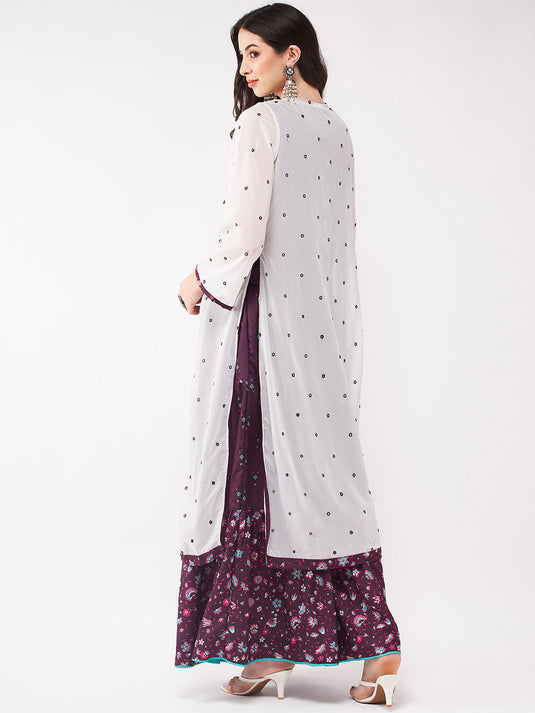 Mughal Printed Top With Skirt And Embroidered Shrug
