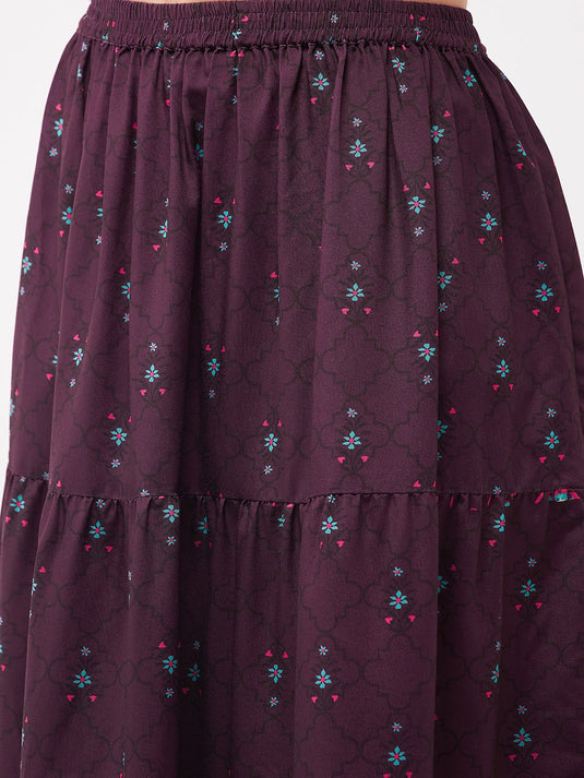 Mughal Printed Top With Skirt And Embroidered Shrug