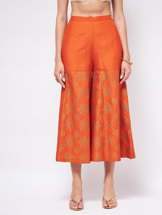 Shringaar Orange Festive Block Printed Strapy Kurta With Sharara