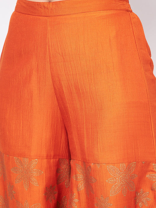 Shringaar Orange Festive Block Printed Strapy Kurta With Sharara