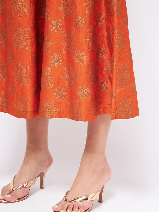 Shringaar Orange Festive Block Printed Strapy Kurta With Sharara
