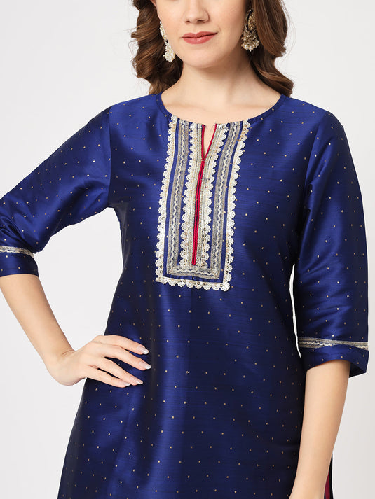 Festive Self Embroidered Buti Kurta With Contrasting Pants