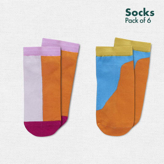 Color Therapy! Unisex Socks, 100% Organic Cotton, Ankle Length, Pack of 6