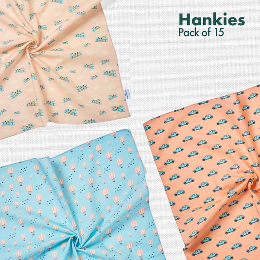 TBC! The Boss Collection! + Animalholic! + Travelicious! + Now You Sea Me! + Beach Please! Unisex Hankies, 100% Organic Cotton, Pack of 15