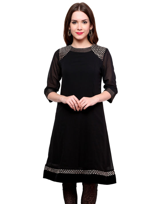Pannkh Women's Shoulder Brocade Kurti