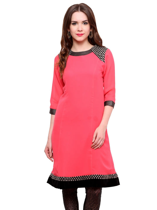 Pannkh Women's Shoulder Brocade Kurti