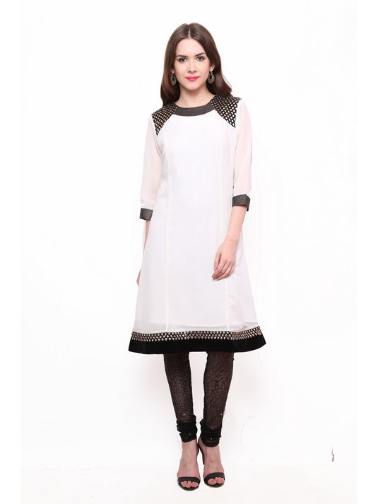 Pannkh Women's Shoulder Brocade Kurti