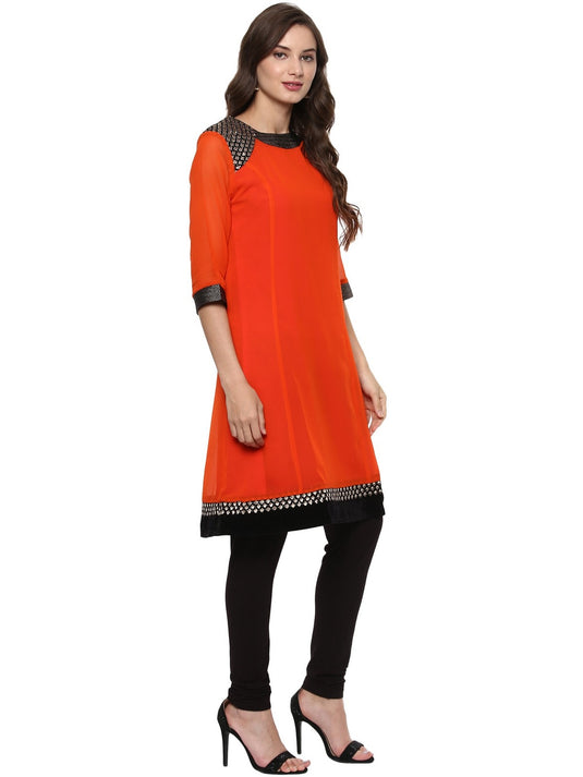 Pannkh Women's Shoulder Brocade Kurti