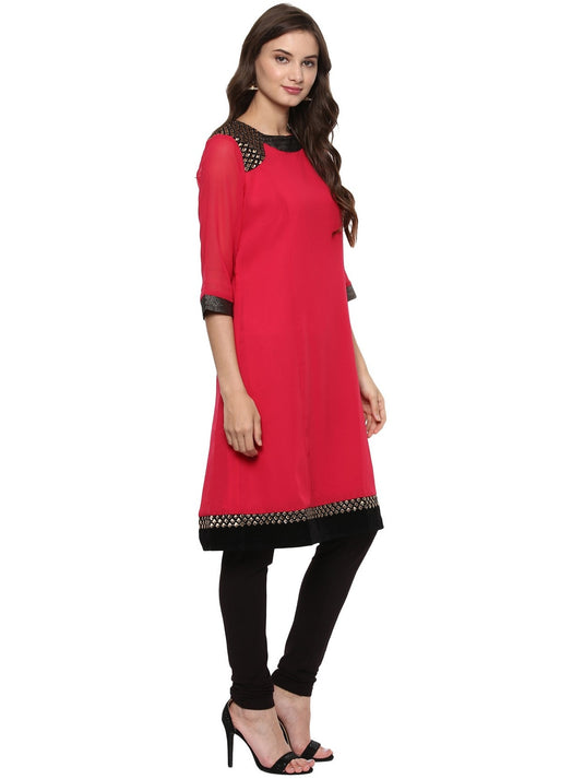 Pannkh Women's Shoulder Brocade Kurti
