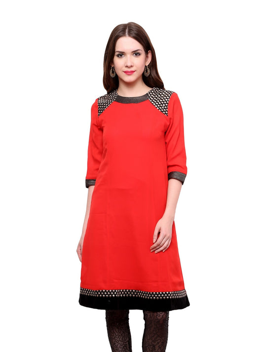 Pannkh Women's Shoulder Brocade Kurti