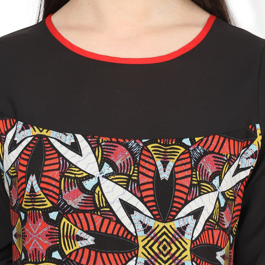 Pannkh Women's Red Abstract Print Kurti