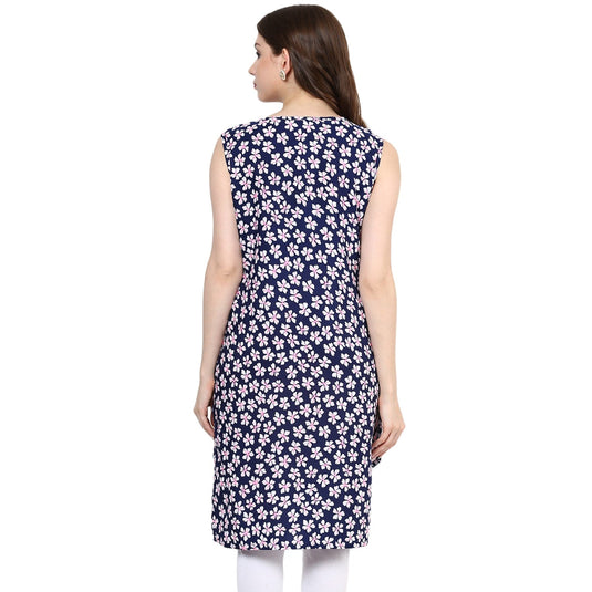 Pannkh Women's Navy Floral Printed Kurti