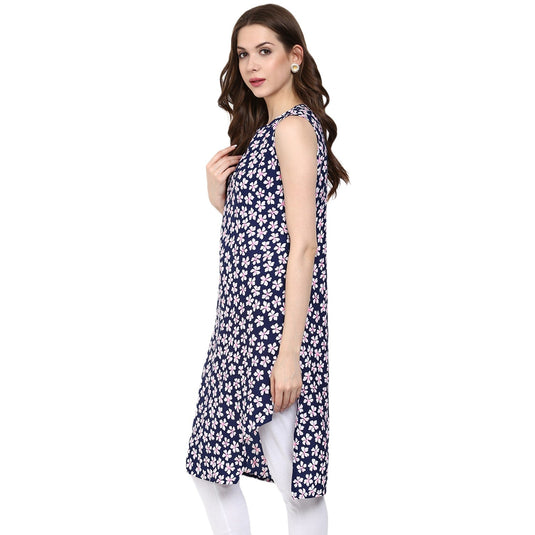 Pannkh Women's Navy Floral Printed Kurti