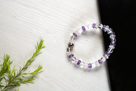 Amethyst, Rose Quartz & Clear Quartz Certified Gemstone Bracelet
