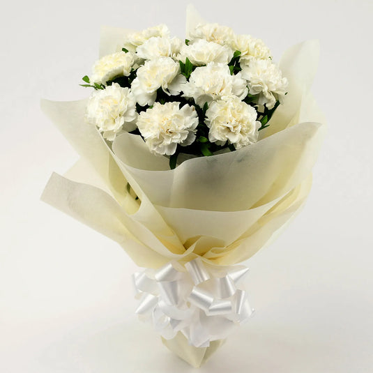 FNP- 12 White Carnations Flower Bouquet- Medium