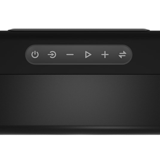Portronics Sound Slick V Bluetooth/Wireless Soundbar 80W with control buttons on it . Black