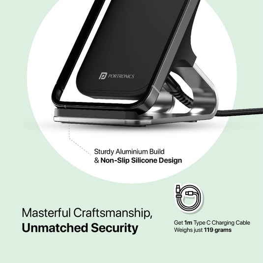 Portronics freedom 15 plus Black wireless charging pad| wireless charging pad with 1m type c charging cable