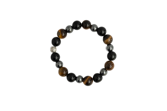 Black Obsidian, Tiger Eye And Hematite Bracelet for Cleansing, Clarity, Strong Mind, Grounding And Better Health