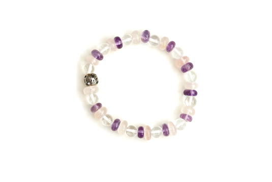 Amethyst, Rose Quartz & Clear Quartz Certified Gemstone Bracelet
