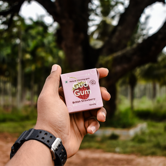 Strawberry Chewing Gum - Plastic-Free, Sugar-Free, Natural, Biodegradable, Vegan. 15 Pieces per Pack, 21g, 4 Packs