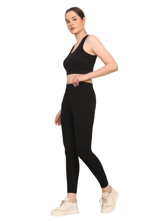 Yoga Pants High Waist Cotton Fabric Stretchable Black Gym Tights | Pack Of 1