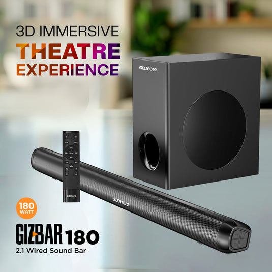 GIZBAR 180W 2.1 Wired Soundbar with Extra Deep Bass Subwoofer