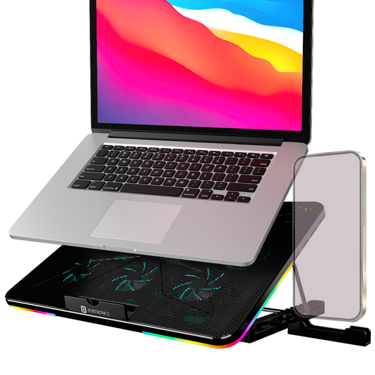 black Portronics My Buddy Air Cooling Pad: Laptop stand with adjustable height