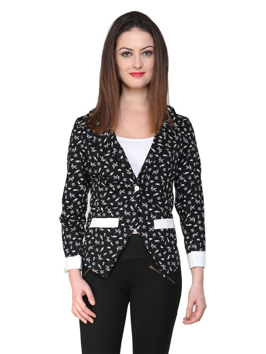 Black Printed Blazer