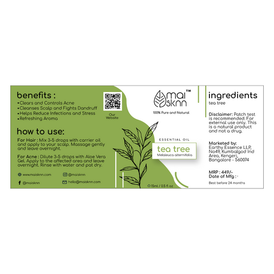 Tea Tree Essential Oil for Acne Fight & Dandruff Control- 15ml