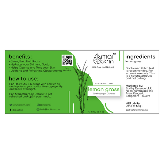 Lemongrass Essential Oil for Hair Strengthening & Refreshing Feeling - 15ml