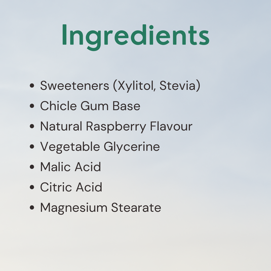 Raspberry Chewing Gum - Plastic-Free, Sugar-Free, Natural, Biodegradable, Vegan. 15 Pieces per Pack, 21g, 4 Packs