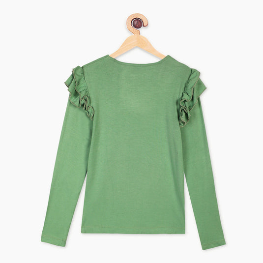 Bamboo Fabric Girl's Ruffled Shoulder Top | Anti-bacterial, Anti-viral Collection