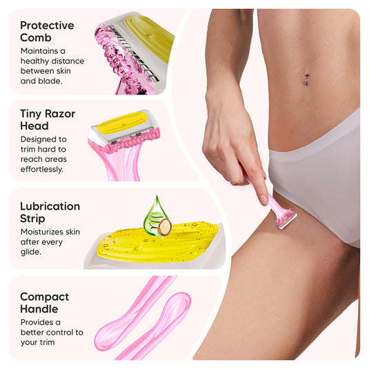 LetsShave Evior Bikini Line Trimming Razor for Women - Pack of 3, Razor for Sensitive Area | Reusable Razor | Safe & Clean | Irritation Free Shave