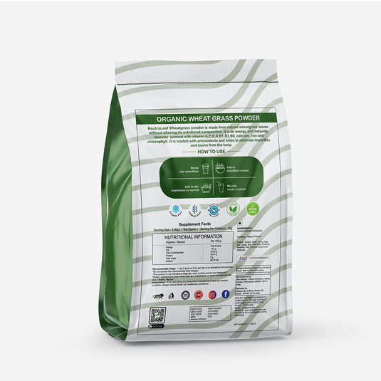NeutraLeaf Organic Wheat Grass Powder | Healthy Metabolism | Energy | Detox | Immunity Booster | Skin Health