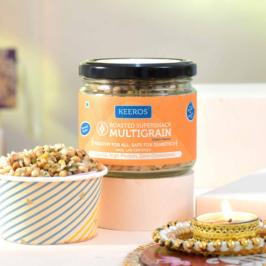 Keeros Healthy Diwali Gift Hamper of 3 Supersnack Jars | Combo of Sweet & Salted, Tasty & Nutritious Super Snacks in Glass Jars Packed in a Beautiful Gift Hamper