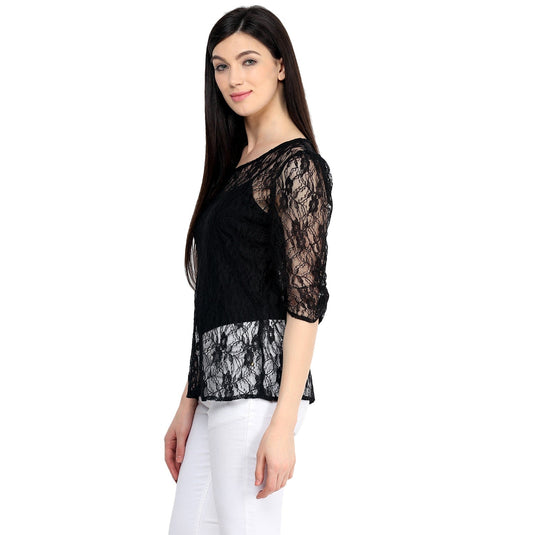 Pannkh Women's Net Ruched Top