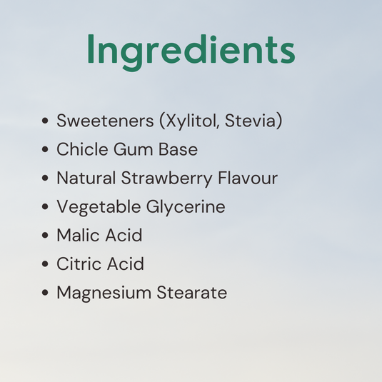 Strawberry Chewing Gum - Plastic-Free, Sugar-Free, Natural, Biodegradable, Vegan. 15 Pieces per Pack, 21g, 4 Packs